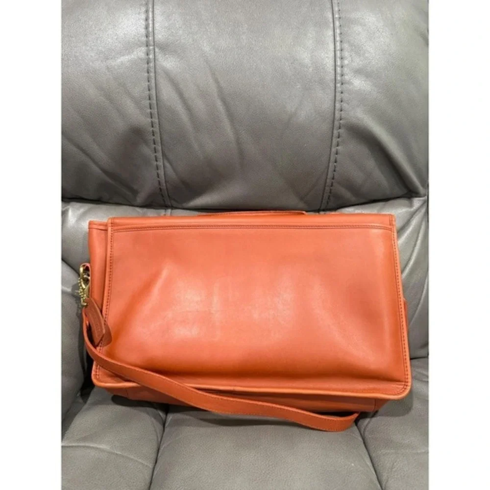 Vintage Coach Beekman Briefcase‎ 303-22 Burnt Orange Leather Messenger Bag Korea